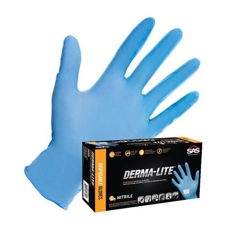 Sas Safety Derma-Lite, Nitrile Disposable Gloves, 5 mil Palm , Nitrile, Powder-Free, S, 100 PK, Blue SA6606-20